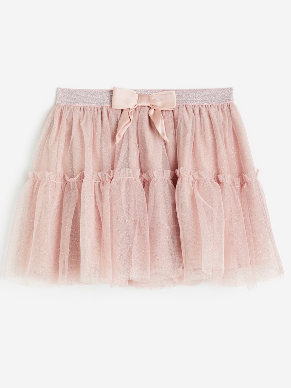 BRAND NEW girl youth h&m pink glitter tulle tiered skirt with bow size 8-10